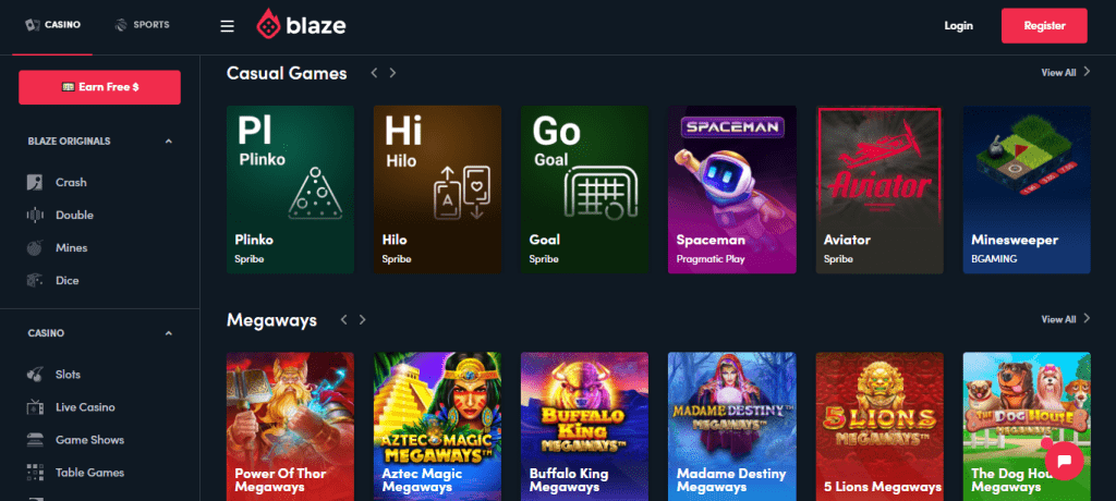 Interface do Blaze Casino