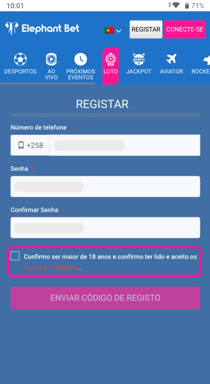 Registro da Elephant Bet