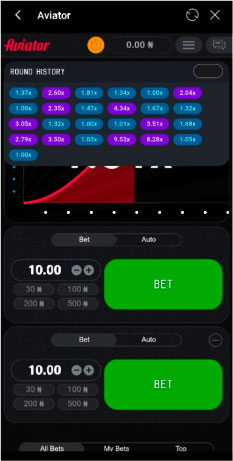 Schermata del gioco Aviator mobile 3